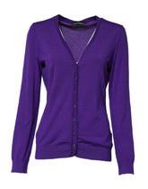 Dolce & Gabbana Purple Wool Knit V-neck Cardigan Sweater
